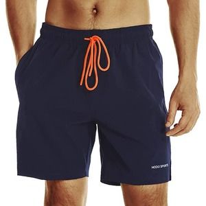 Hodo Men's  Navy Swim Trunks w Orange Drawstring NWT Sz S